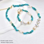 Freshwater Baroque Pearl Turquoise Beaded Bracelet Necklace, Natural Stone Bracelet, Original Design, Lightweight Luxury, Elegant Style
