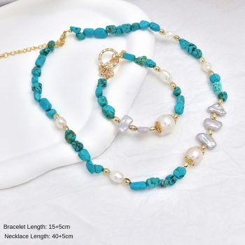 Freshwater Baroque Pearl Turquoise Beaded Bracelet Necklace, Natural Stone Bracelet, Original Design, Lightweight Luxury, Elegant Style
