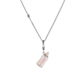 Enamel glazed diamond inlaid acrylic letter printing power bottle pendant necklace exquisite bottle pendant