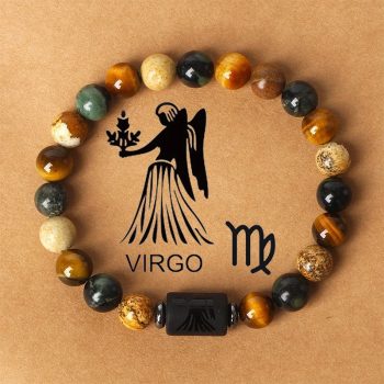 Natural stone beaded tiger eye picture stone bracelet zodiac bracelet