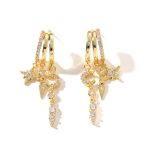 Star and Moon Asymmetric Earrings Set of 3, Cubic Zirconia Stud and Clip-On Earrings