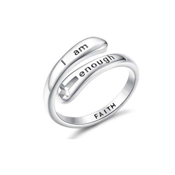 I am enough hollow cross ring with adjustable opening