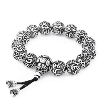 Ethnic Style Literary Buddhist Bead Men's Bracelet with Six-Syllable Mantra, Vintage Unique Design, Yunnan Snowflake Heart Sutra Beaded Bracelet