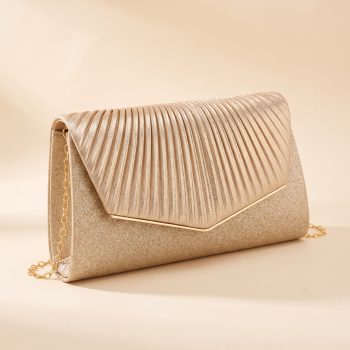 Elegant Pleated Flip-Top Handbag | Stripe Evening Clutch with Chain Strap
