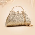 Triangle Clutch with Crystal Top Handle & Detachable Chain
