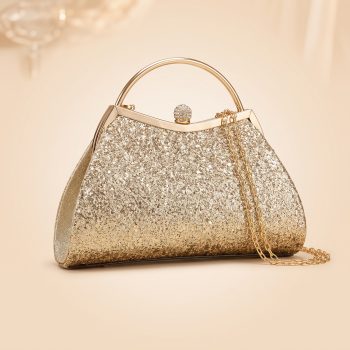 Triangle Clutch with Crystal Top Handle & Detachable Chain