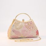 Luxury Full Rhinestone Trapezoid Dinner Bag with Gold Top Handle | Pink Evening Clutch