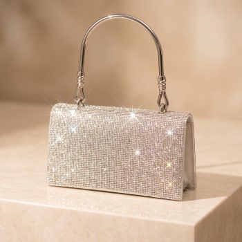 Luxury Full Rhinestone Rectangular Dinner Bag | Sparkling Crystal Top Handle & Chain Clutch