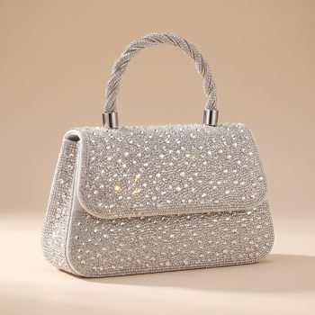 Silver Top Handle Satchel with Detachable Chain Strap